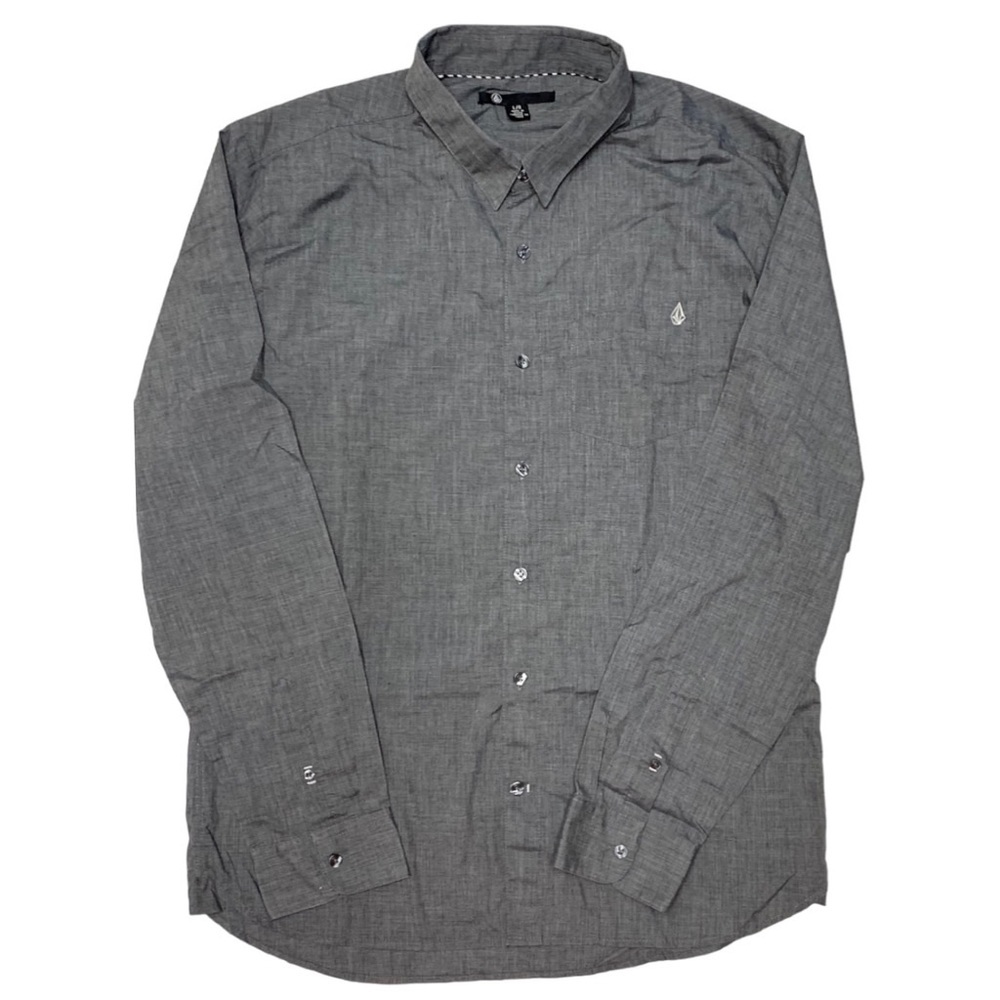 Volcom Heathered Charcoal Grey Long Sleeve Button Down Dress Shirt Men’s Large